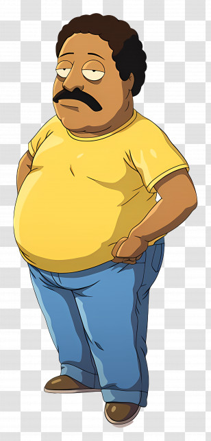 Cleveland Brown - Cartoon Character In Yellow Shirt And Jeans Transparent PNG