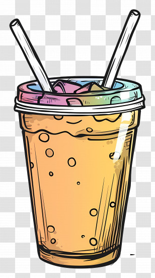 Milk Tea - Drink Cup With Straws In A Sketchy Style Transparent PNG