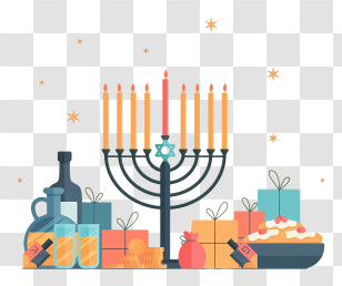 Hanukkah - Menorah With Candles And Gifts For Hanukkah Transparent PNG