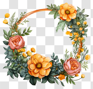 Flower Wreath - Floral Wreath With Bright Flowers And Greenery Transparent PNG