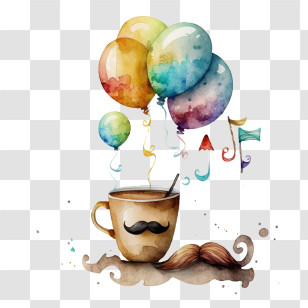 Watercolor Coffee Cup
 - Festive Coffee Cup With Balloons Transparent PNG