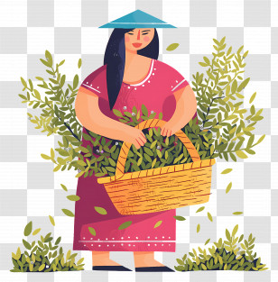 Tea Farmer - Woman With Basket Of Leaves Transparent PNG