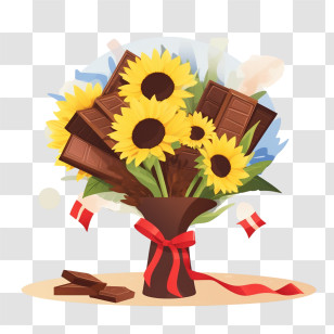 International Chocolate Day - Sunflower And Chocolate Bouquet Transparent PNG