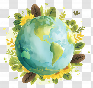Mother Earth Day - Cartoon Illustration Of Earth Surrounded By Leaves And Flowers Transparent PNG