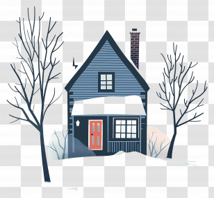 Winter House - Snow-Covered House With Bare Trees Transparent PNG
