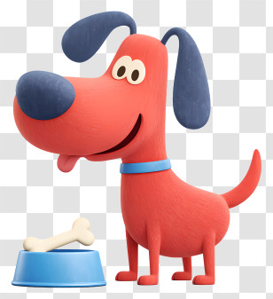 Greedy Dog - Playful Red Cartoon Dog With Bone Transparent PNG
