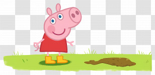 Peppa Pig - Pink Cartoon Pig And Mud Puddle Transparent PNG