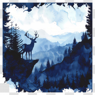 Deer Silhouette - Deer In Mountain Landscape Transparent PNG