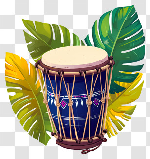 Drum Made Of Wood - Blue Drum With Tropical Leaves Transparent PNG