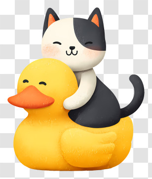 Cat Hugging Rubber Duck - Cat Hugging Yellow Rubber Duck Transparent PNG
