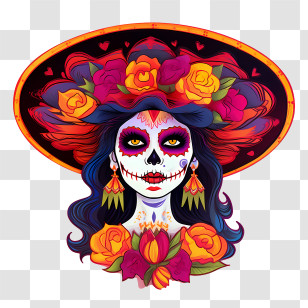 Day Of The Dead
 - Day Of The Dead Character With Floral Hat And Sugar Skull Makeup Transparent PNG