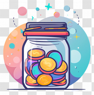 Money Jar - Colorful Jar Filled With Coins Illustration Transparent PNG