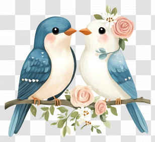 Wedding Birds - Blue And White Birds On A Branch Illustration Transparent PNG