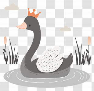 Grey Swan - Crowned Swan In Calm Pond Transparent PNG