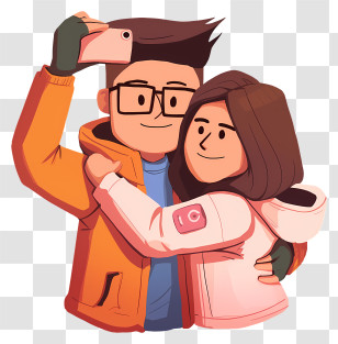 Taking A Selfie - Couple Taking Selfie Illustration Transparent PNG