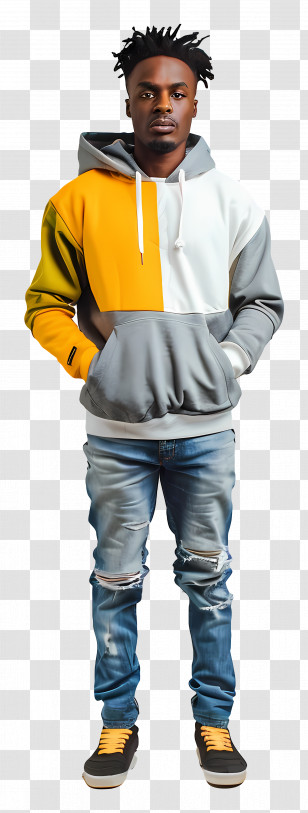 Full Body Black Man - Stylish Man In Color-Block Hoodie Transparent PNG
