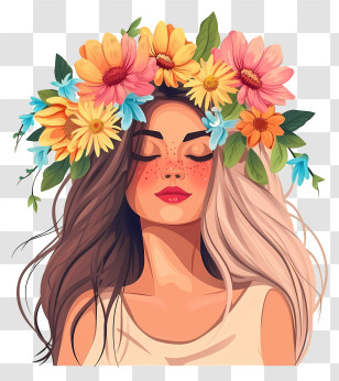 Woman And Flowers Emoji - Woman With A Floral Crown In Artistic Illustration Transparent PNG