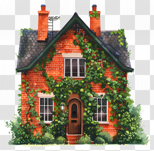 Brick House - Brick House Covered In Green Ivy Vines Transparent PNG