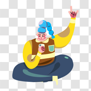 Cartoon Image - Colorful Person Sitting With Phone Transparent PNG