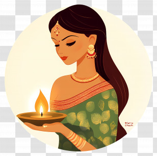 Karva Chauth - Elegant Woman Holding A Diya For Diwali Transparent PNG