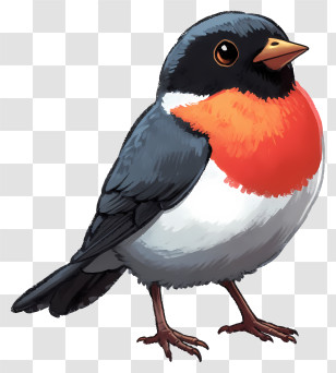 Doodle Style Bird - Small Robin Bird With Red Chest Transparent PNG