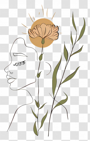 Woman Face - Woman With Flower Line Art Transparent PNG