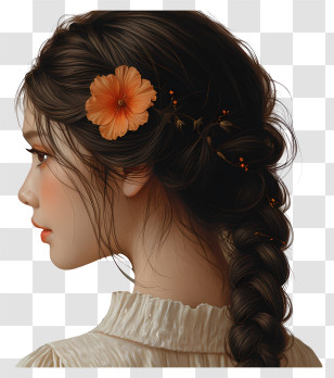 Braid Hair - Woman With Braided Hair And A Flower Transparent PNG
