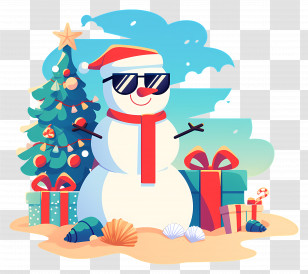 Beach Christmas Snowman - Festive Snowman With Christmas Gifts Transparent PNG