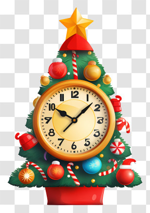 Christmas Clock - Christmas Tree With Clock Transparent PNG