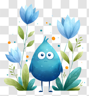 Blue Creature - Cute Water Drop Character Transparent PNG