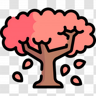 Flower Tree - Pink Tree With Falling Leaves Transparent PNG