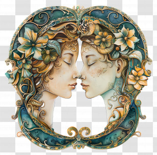 Gemini - Artistic Two Faces With Flowers Transparent PNG