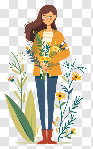 Spring Woman - Cartoon Woman With Flowers Transparent PNG