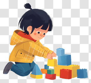 Cartoon - Child Playing Joyfully With Blocks Transparent PNG
