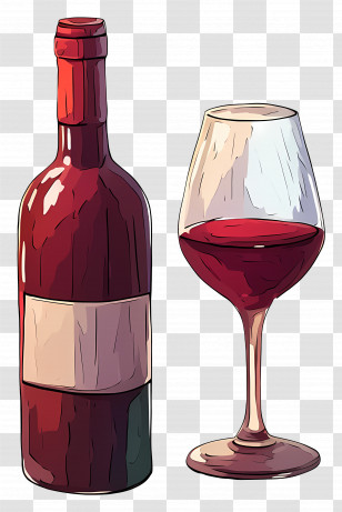 Wine Glass - Bottle And Glass Of Red Wine Illustration Transparent PNG