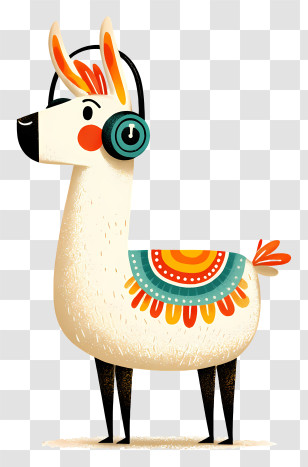 Llama Listening Music - Llama With Headphones And Colorful Blanket Transparent PNG