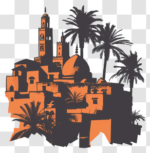 Marrakesh - Silhouette Of City With Palm Trees And Buildings Transparent PNG
