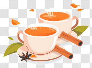 Masala Chai Tea - Warm Cups Of Tea With Cinnamon Sticks Transparent PNG