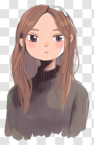 Anime Girl - Portrait Of A Girl With Long Hair Transparent PNG
