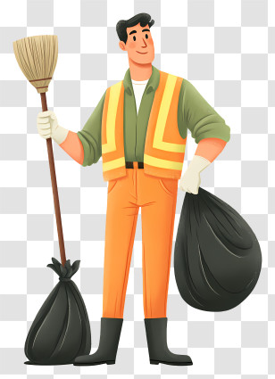 Cleaning Worker - Street Cleaner Cartoon With Broom Transparent PNG