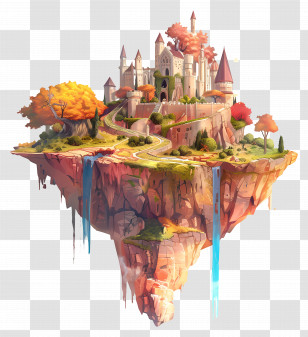 Floating Land - Floating Castle With Waterfalls Transparent PNG