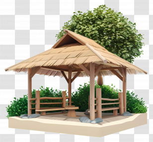 Summer Shelter - Rustic Wooden Gazebo With Tree Transparent PNG