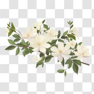 Jasmine Flower - White Flowers On Branch With Green Leaves Transparent PNG