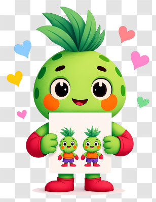 Plant Mascot Celebrating Father's Day - Green Pineapple Mascot Holding Poster Transparent PNG