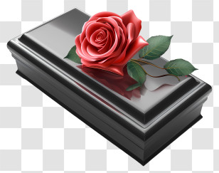 Funeral - Black Coffin With A Red Rose Transparent PNG