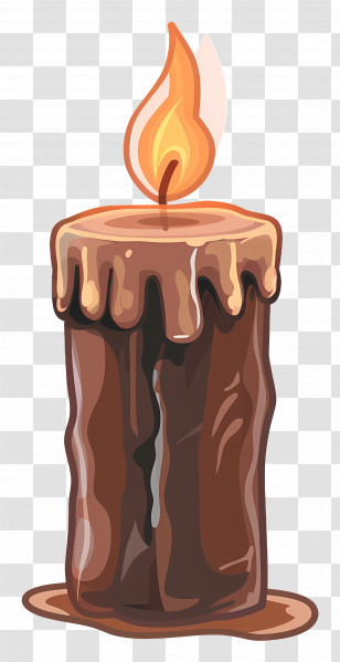 Candle With Fire - Burning Brown Candle With Dripping Wax Transparent PNG