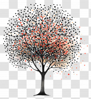Line Dot - Artistic Tree With Colorful Leaves Transparent PNG