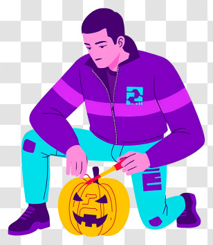 Person Carving Pumpkin - Man Carving Halloween Pumpkin Transparent PNG