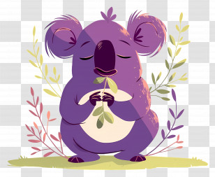 Cute Koala - Purple Koala Holding Eucalyptus Transparent PNG