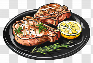 Pork Chops - Grilled Steak With Lemon And Rosemary Transparent PNG